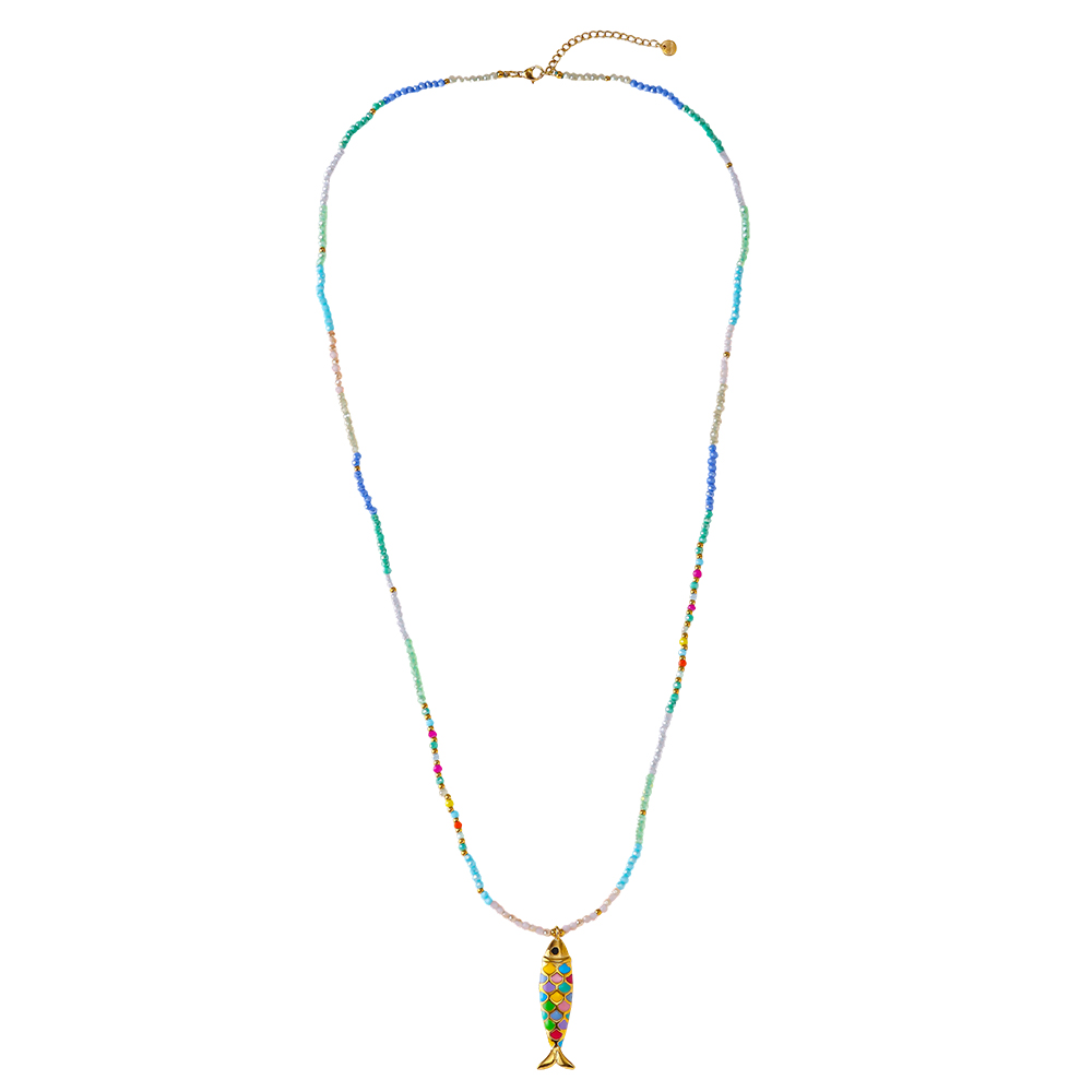 Edelstahl Halskette 90cm bunt Fisch 