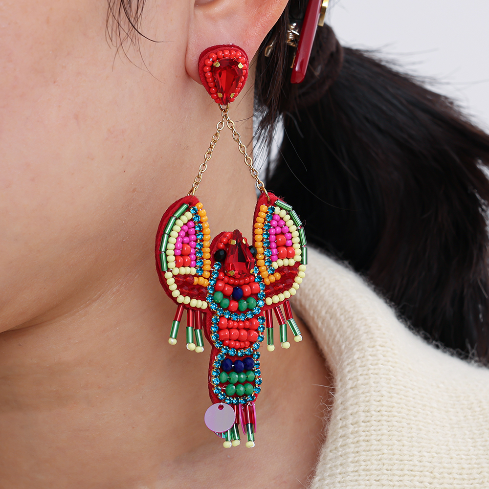 11cm Reisperle Hummer Edelstahl Ohrringe   