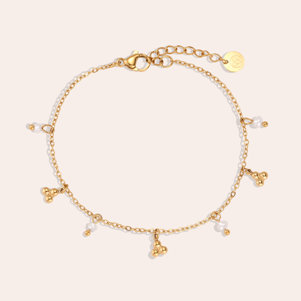 Edelstahl Armband 17cm Perlen und goldene Punkte