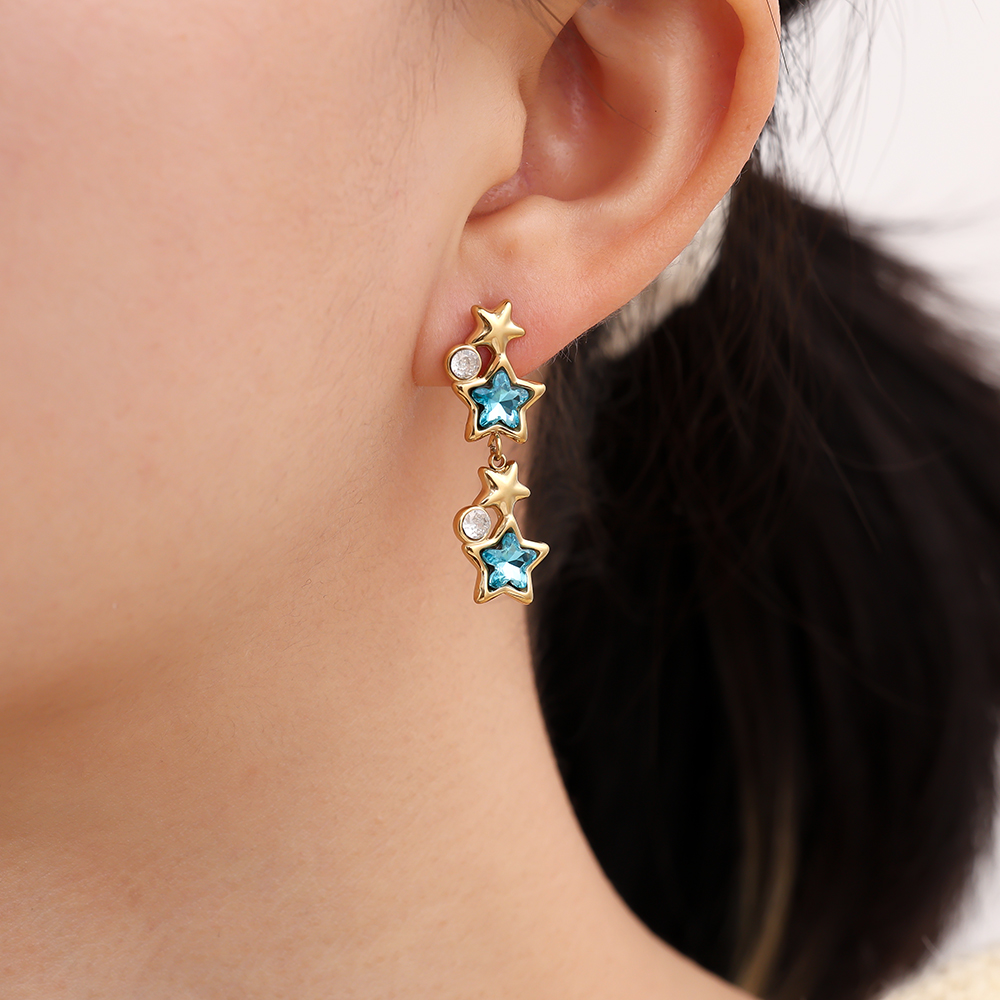 0.6*3cm Blue Star Chain Edelstahl Ohrringe   