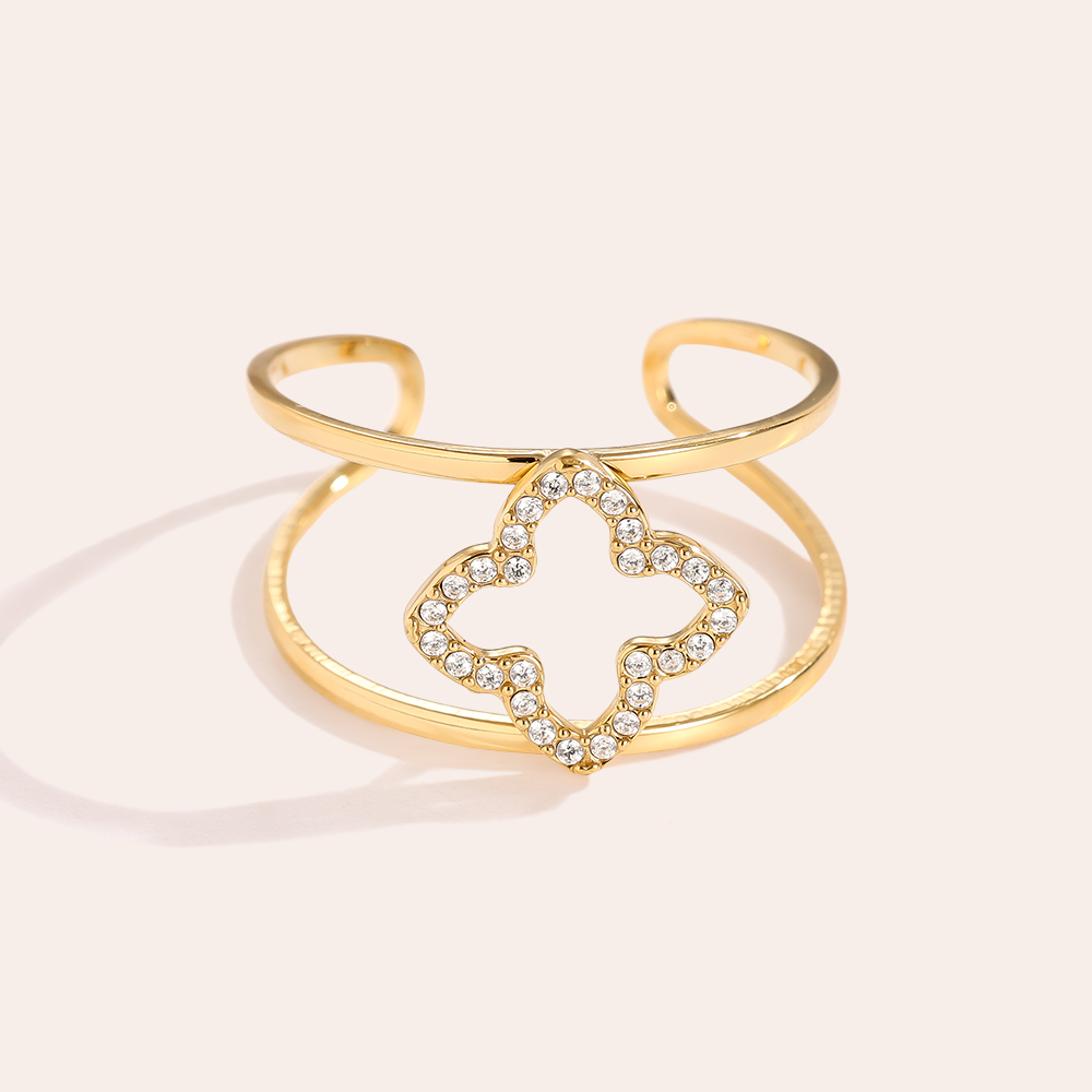 Sparkling Lucky Flower Edelstahl Ring     