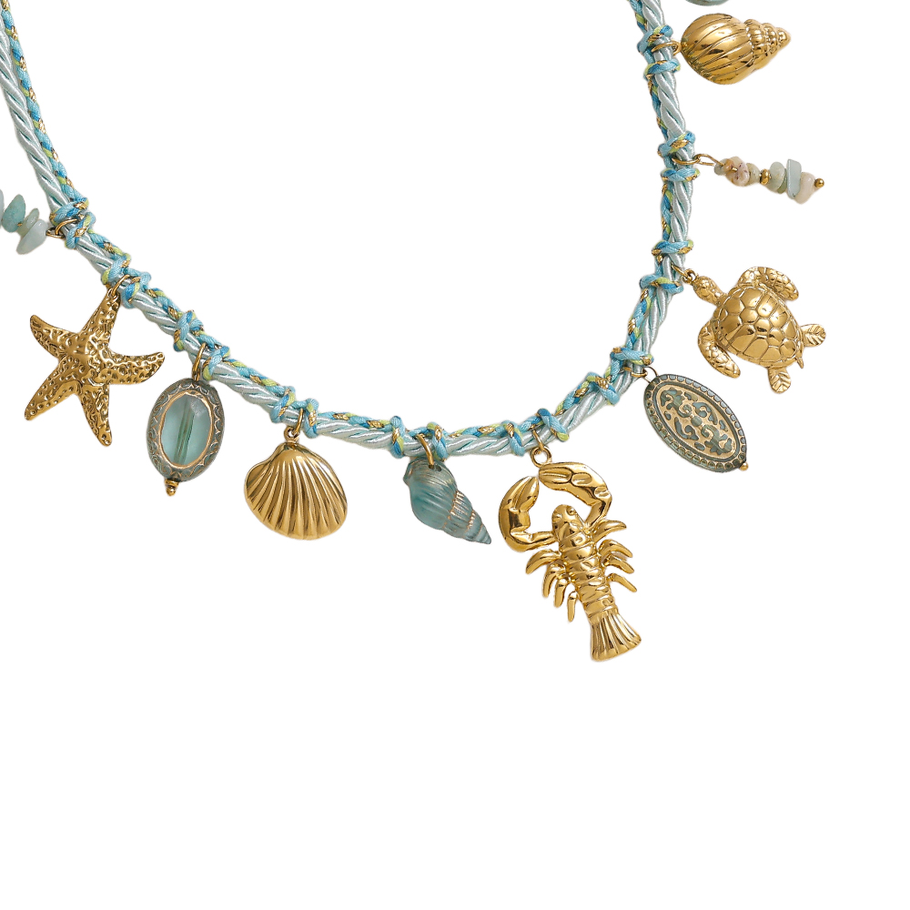 42cm blauer Ozean-Stil Edelstahl Halskette     