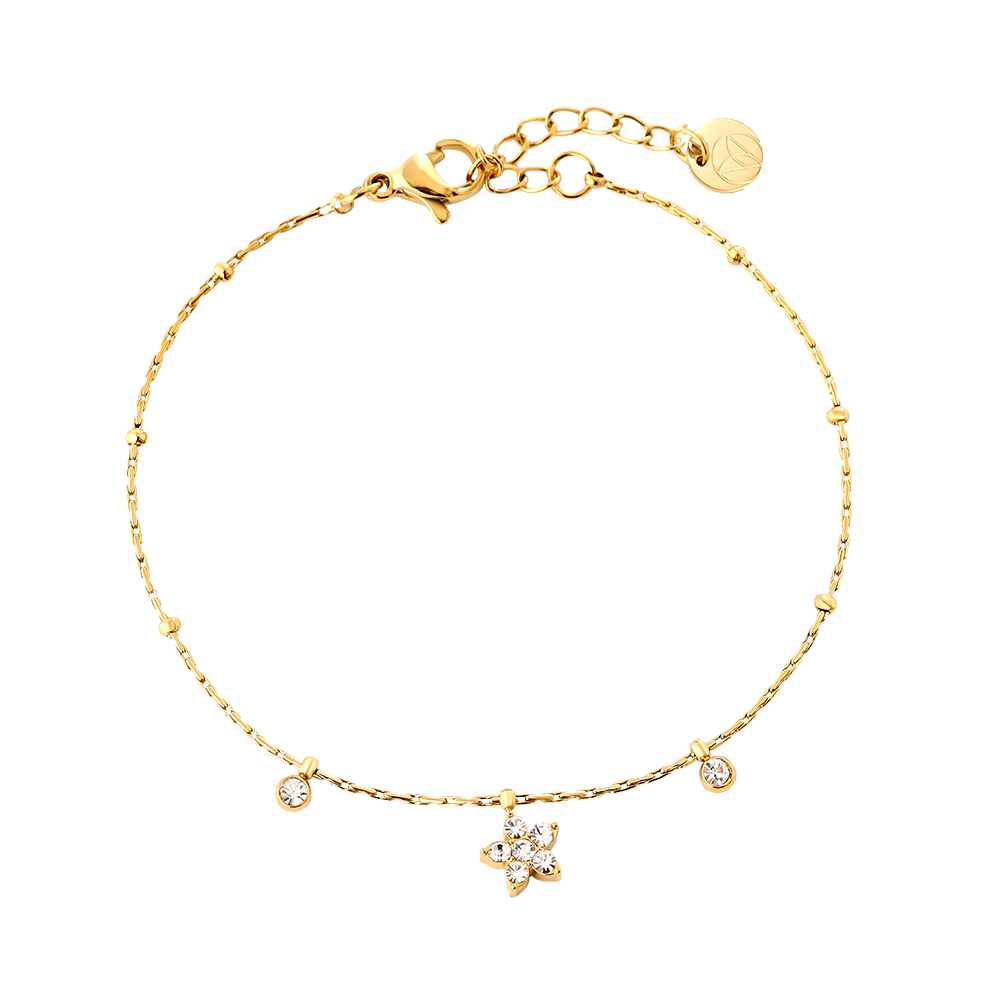 17cm Flower And Diamond Dots Edelstahl Armband    