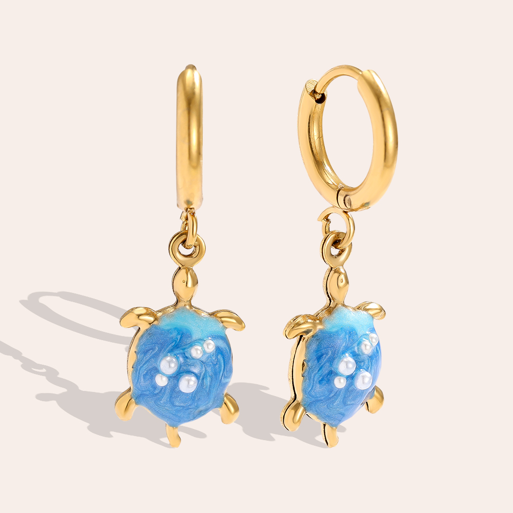 1*3cm blauer Meeresschildkröten Edelstahl Ohrringe   