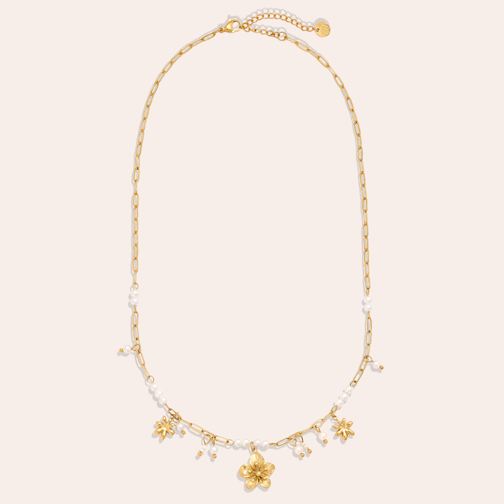 42cm Nice Flowers And Pearl Edelstahl Halskette    