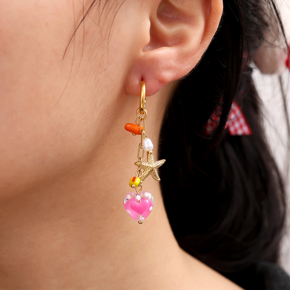 56*12mm Acryl Herz und Seestern Edelstahl Ohrringe