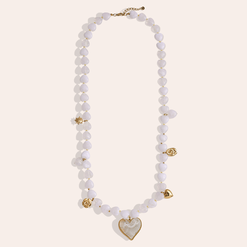 87cm kleinen Harzherzen und Anhängern Edelstahl Halskette     