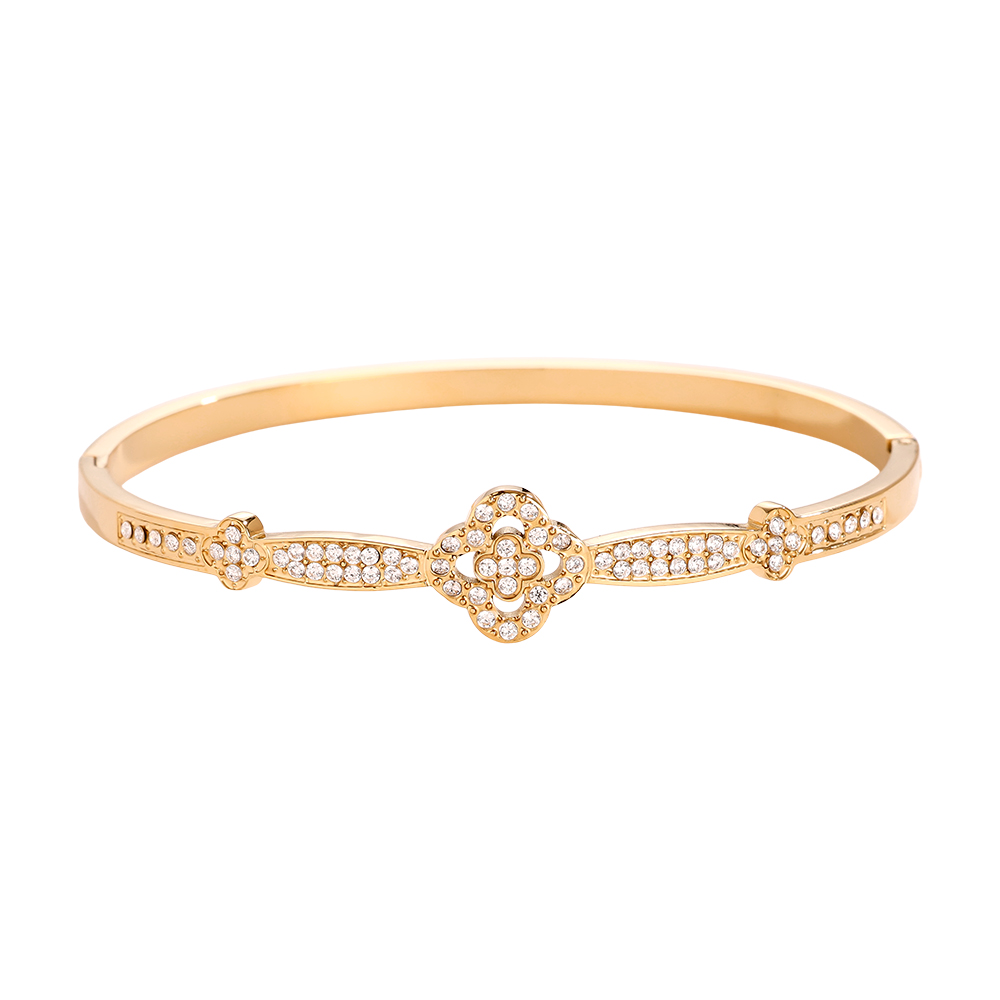 6.25cm Diameter Pro Diamond Lucky Flower Edelstahl Armreif    