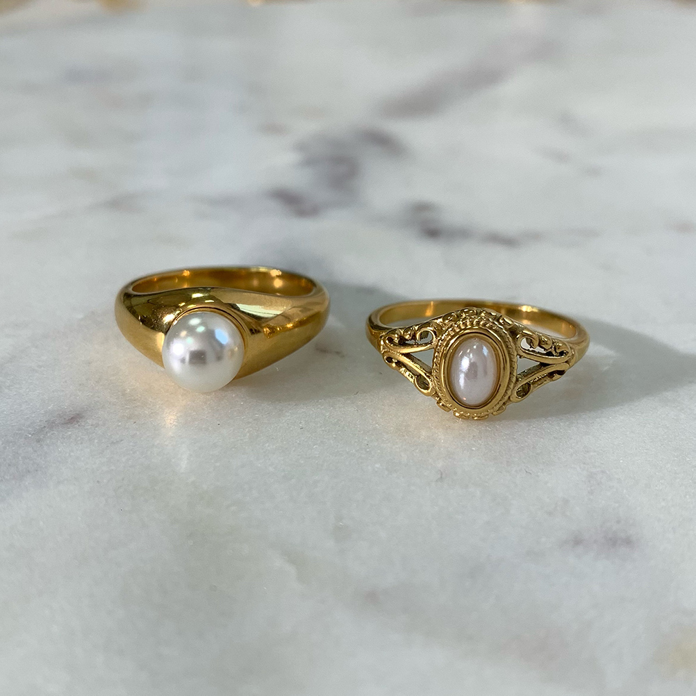 1 Round Pearl Edelstahl Ring