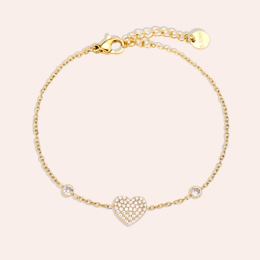 Edelstahl Armkette 17cm Classic Diamond Heart