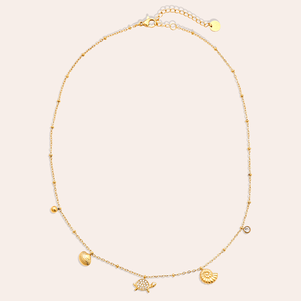 40cm Strass Schildkröte und kleine Muschel Edelstahl Halskette 