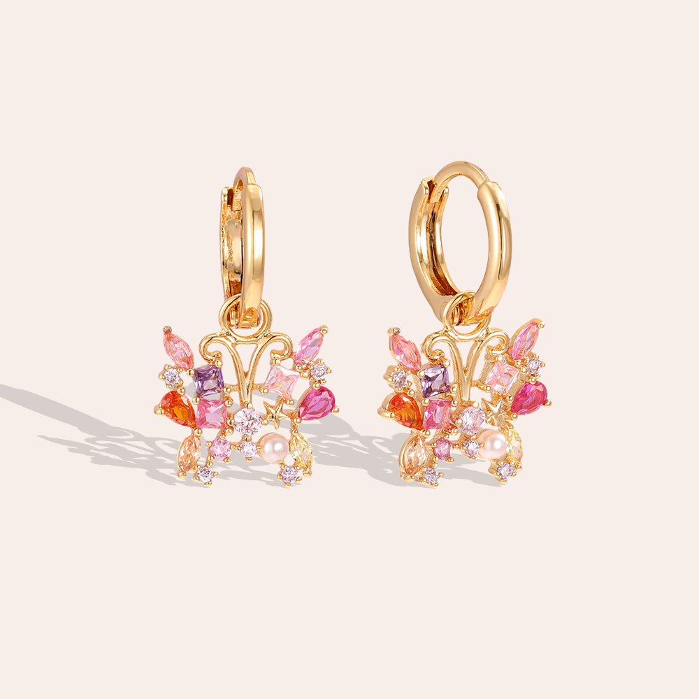 Vergoldete Ohrringe 23mm Zirkonia Schmetterling  
