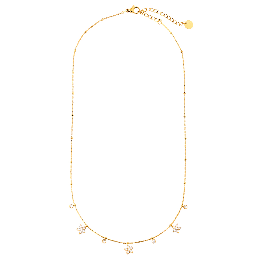40cm Flower And Diamond Dots Edelstahl Halskette 