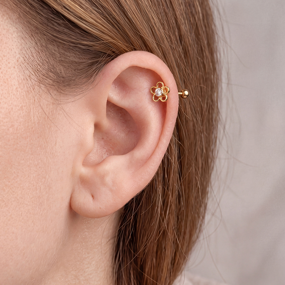 Edelstahl Piercing 6mm Mini Zirkonia Blume 