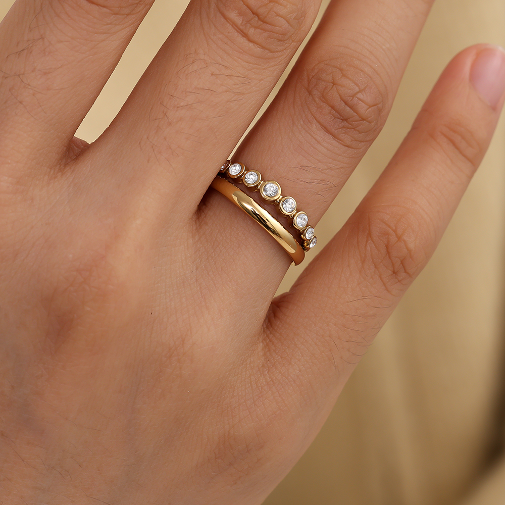 Fancy Two Layer Diamond Dots Edelstahl Ring   