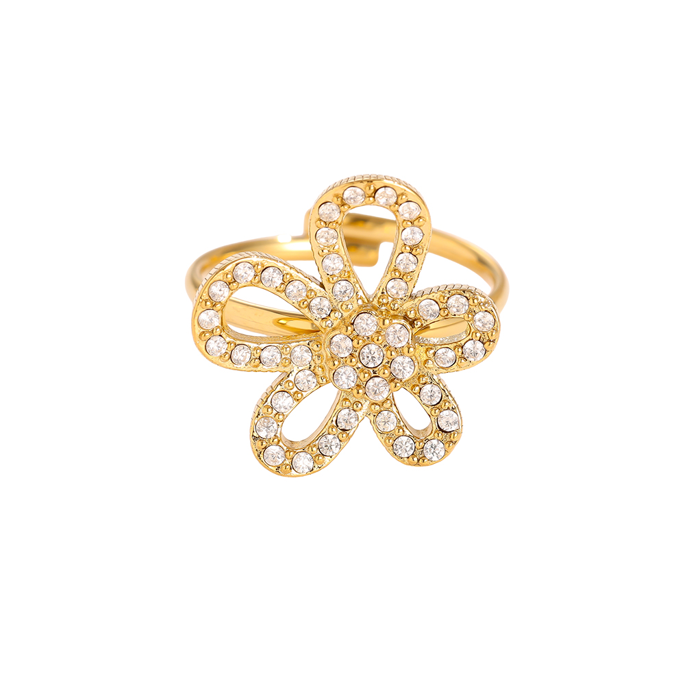 Pretty Diamond Flower Edelstahl Ring     