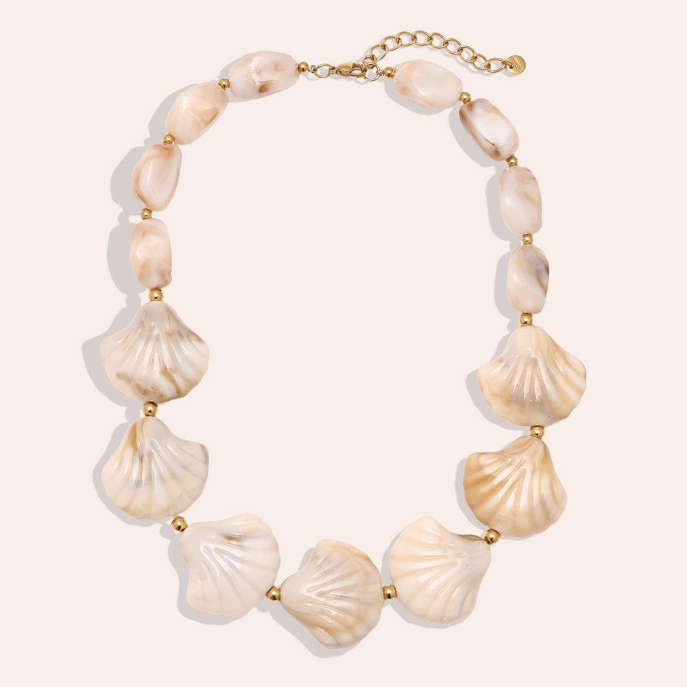 45cm Harzmuscheln und Steine Edelstahl Halskette   