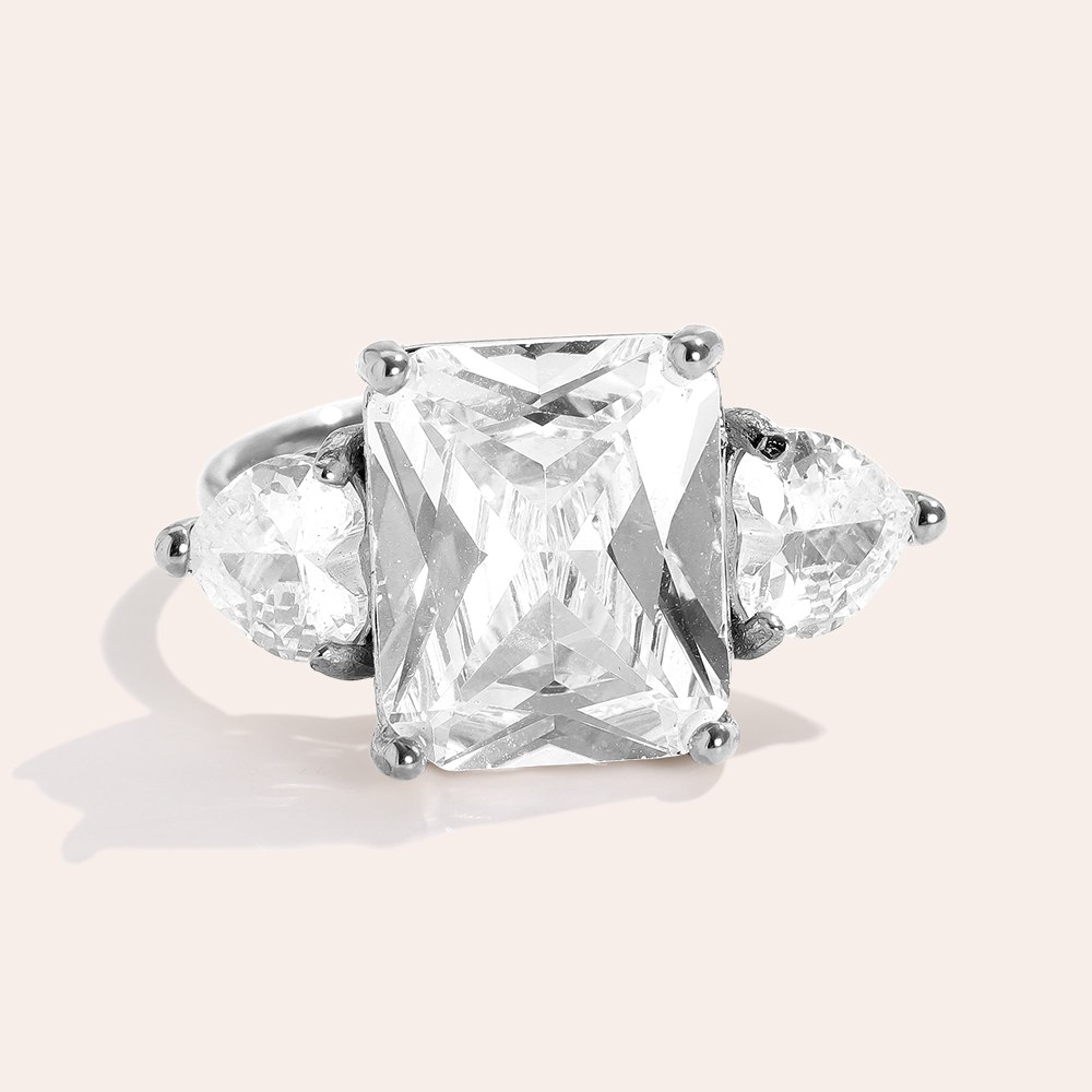 Big Cube And Hearts Diamond Edelstahl Ring   