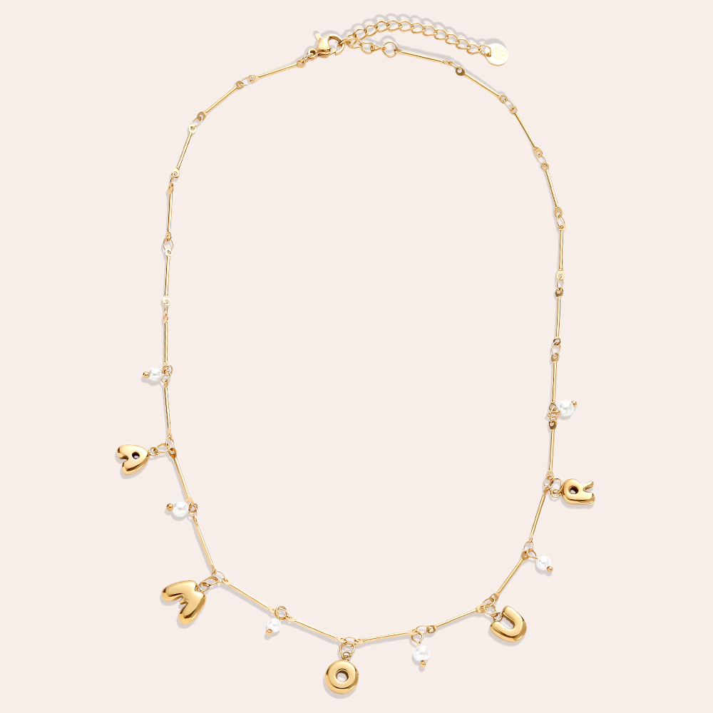 Edelstahl Halskette 40cm AMOUR With Pearl