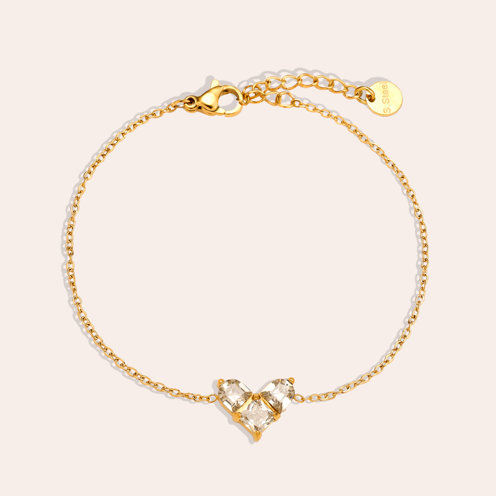 16cm Diamond Mosaic Heart Edelstahl Armkette    