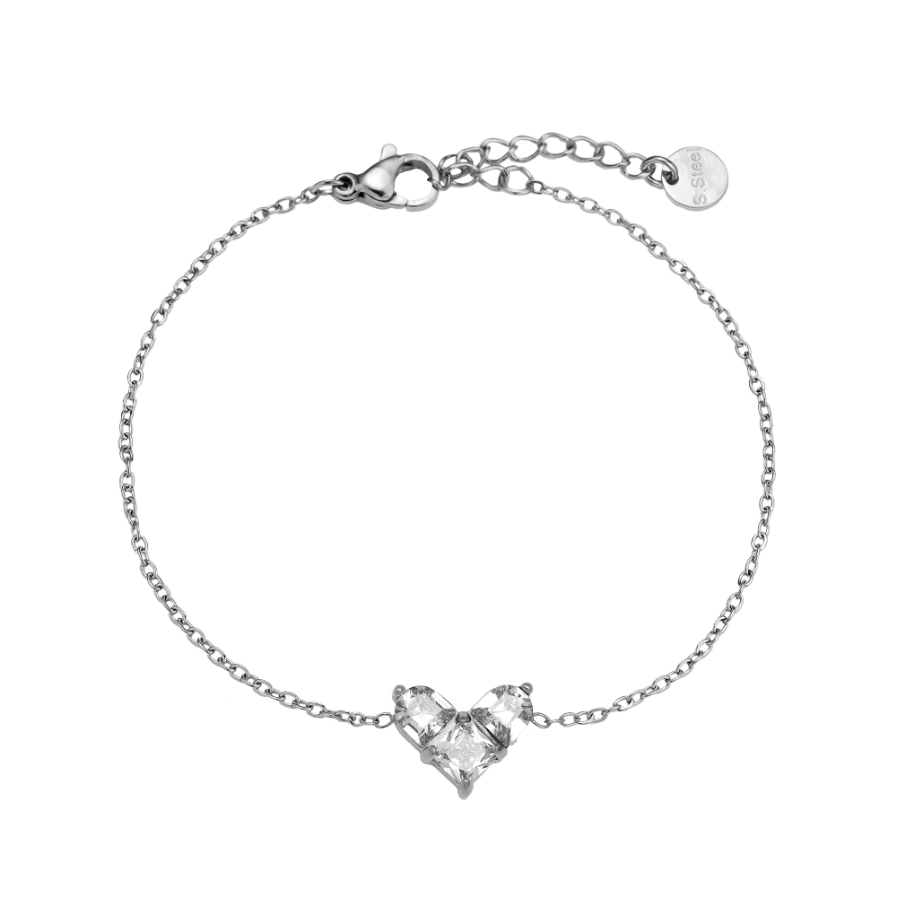 16cm Diamond Mosaic Heart Edelstahl Armkette    