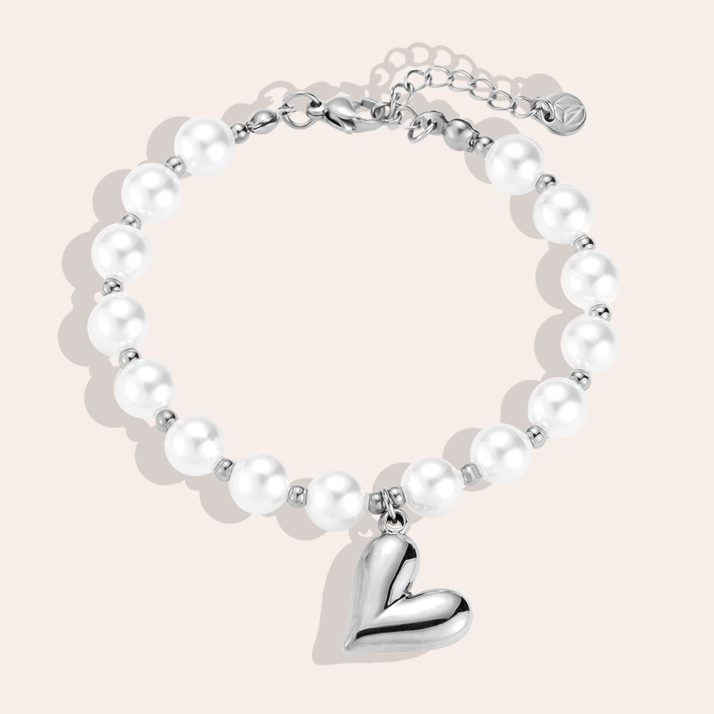 17cm Heart Pearl Edelstahl Armband