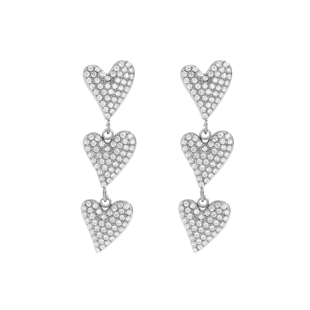 1.1*3.5cm Three Cute Diamond Hearts Edelstahl Ohrringe      