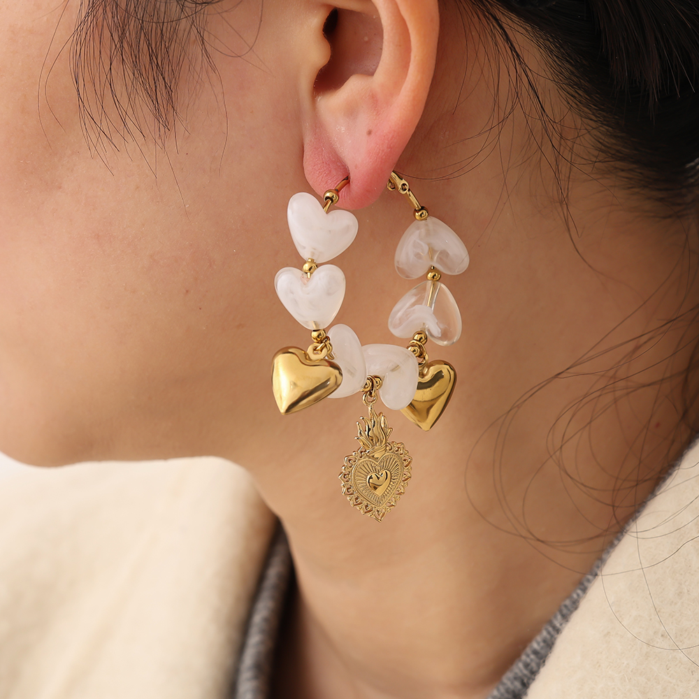 65mm Acrylic Hearts Hoop Edelstahl Ohrringe    