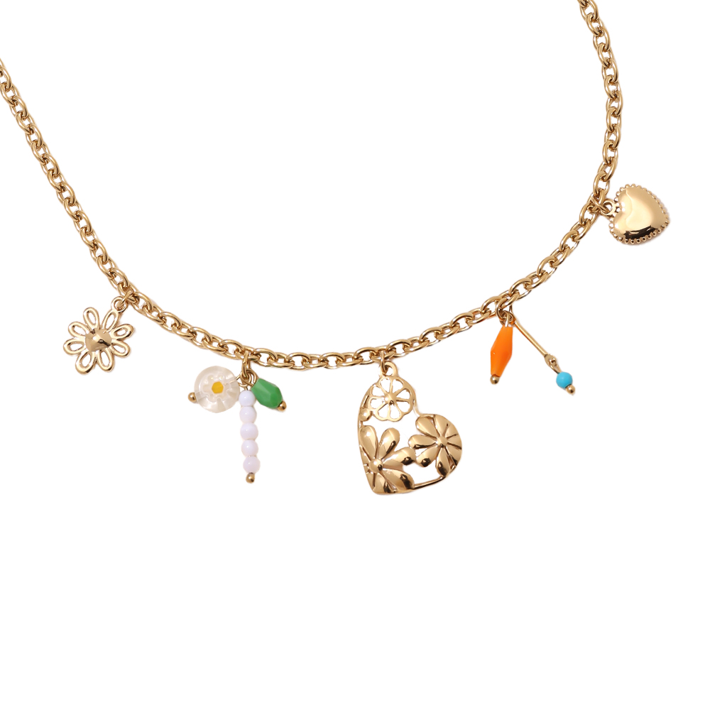 40cm Herz und kleiner Anhänger Edelstahl Halskette     