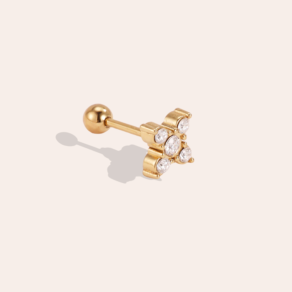 Edelstahl Piercing 12mm Mini Zirkonia Blumen Kleeblatt