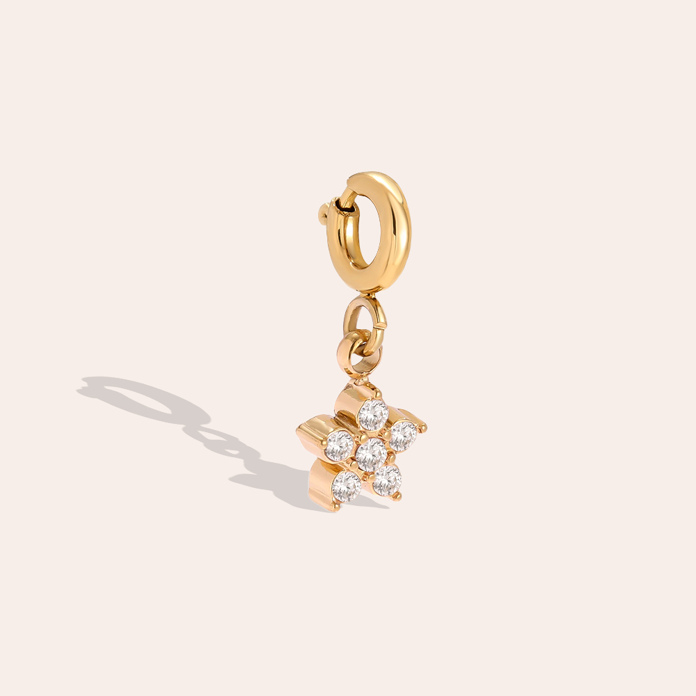15mm Zirkonia Blume mit Federverschluss Edelstahl Pendant    