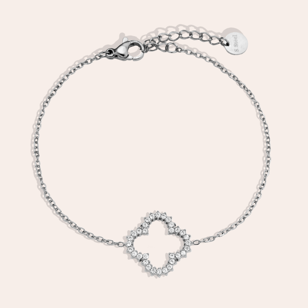 17cm Diamond Lucky Flower Edelstahl Armband   