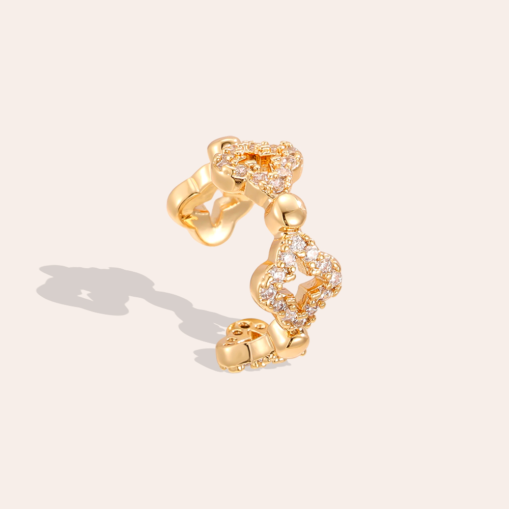 15mm Kleeblatt Zirkonia Vergoldete Ear-cuffs