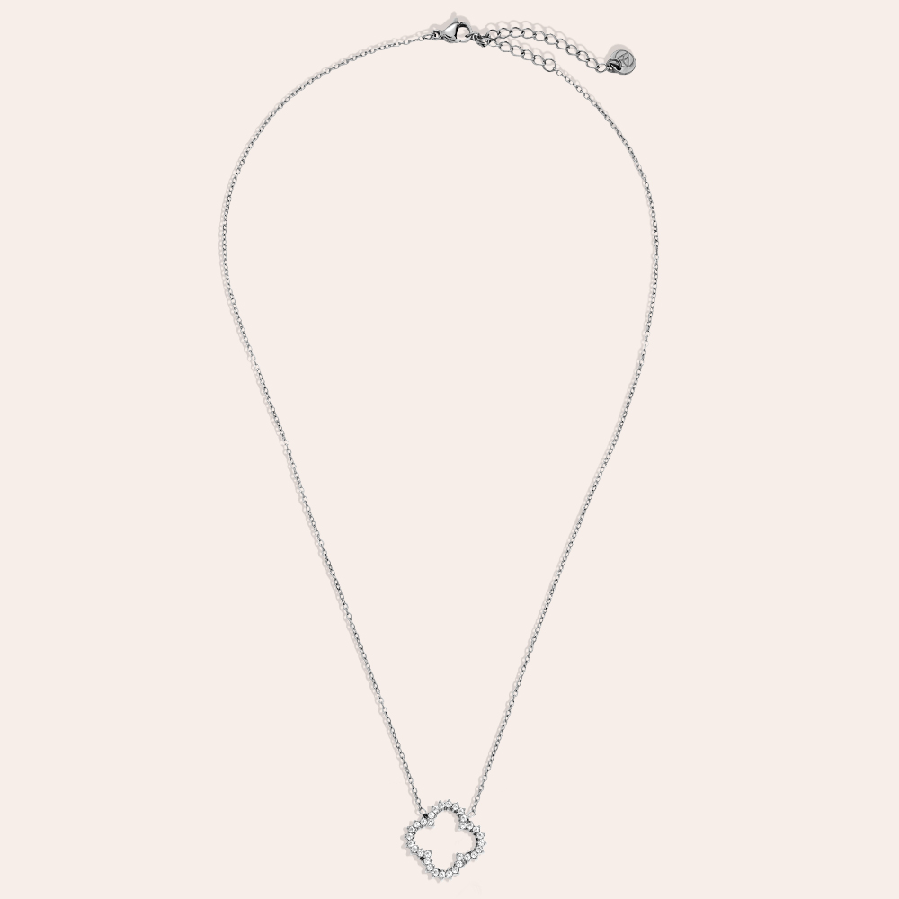 40cm Hollow Diamond Lucky Flower Edelstahl Halskette    