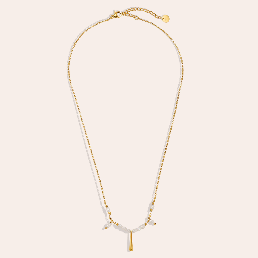Edelstahl Halskette 42cm viele kleine Perlen und goldene nadel