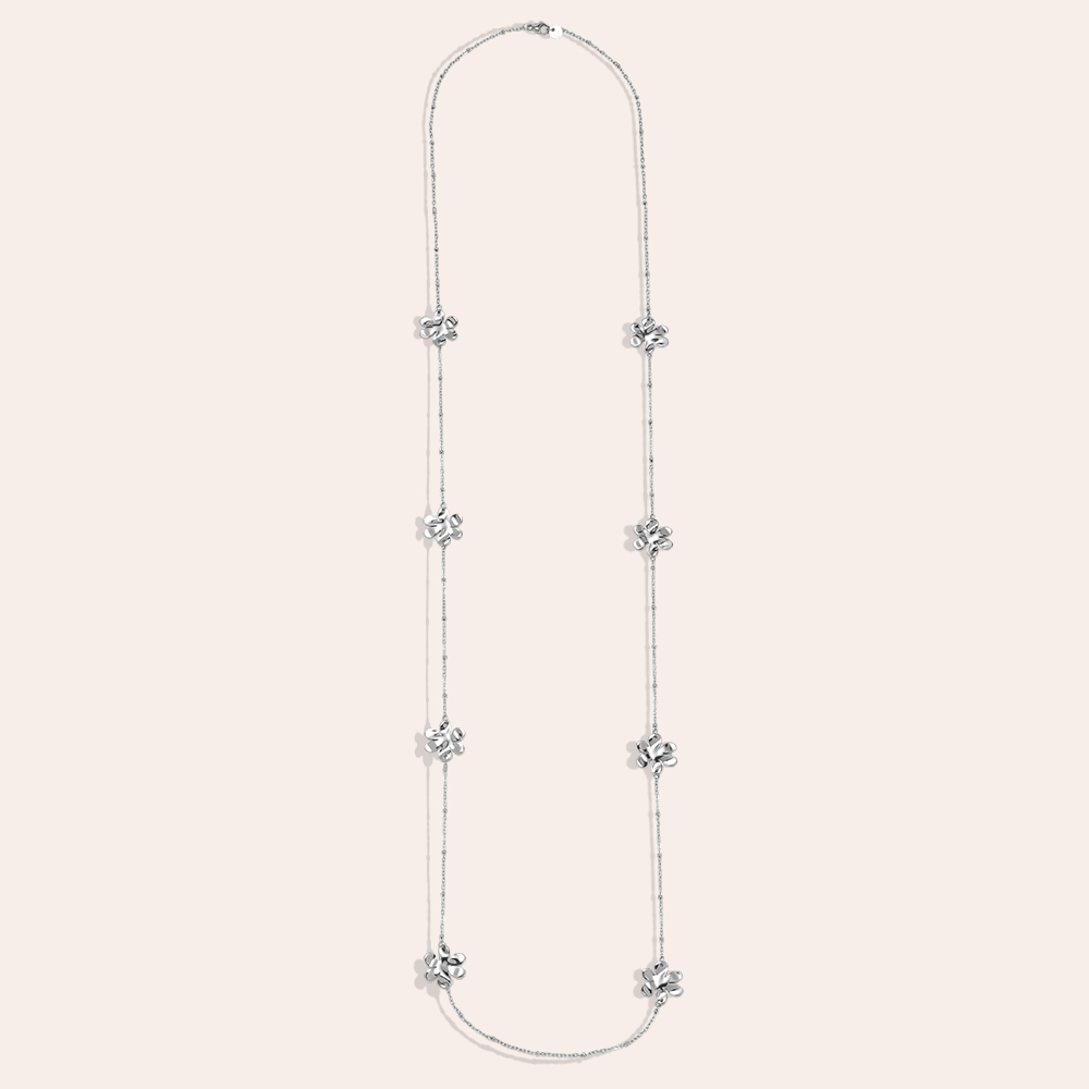 Edelstahl Halskette 100cm viele Blumen
