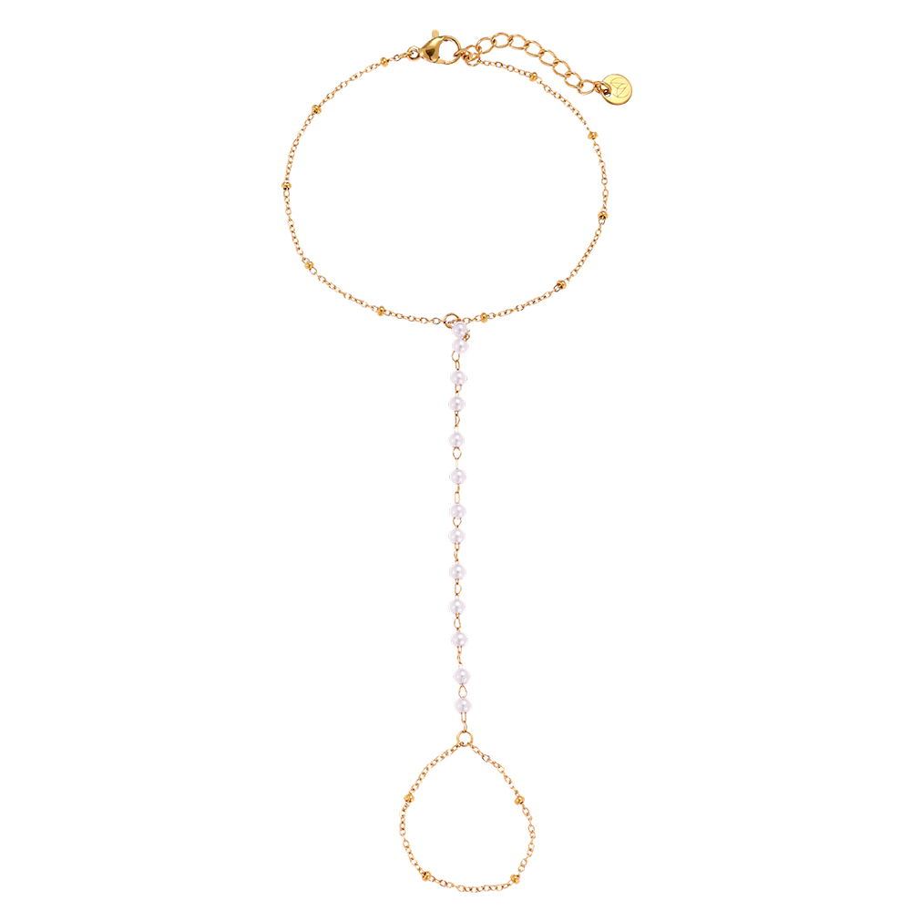 17cm kleinen Perlen Finger-Handkette Edelstahl Armband  