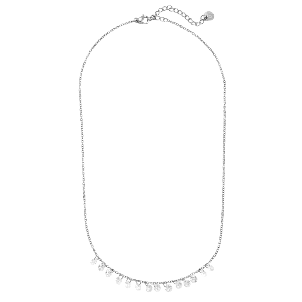 Edelstahl Halskette 40cm viele runde Zirkonia    