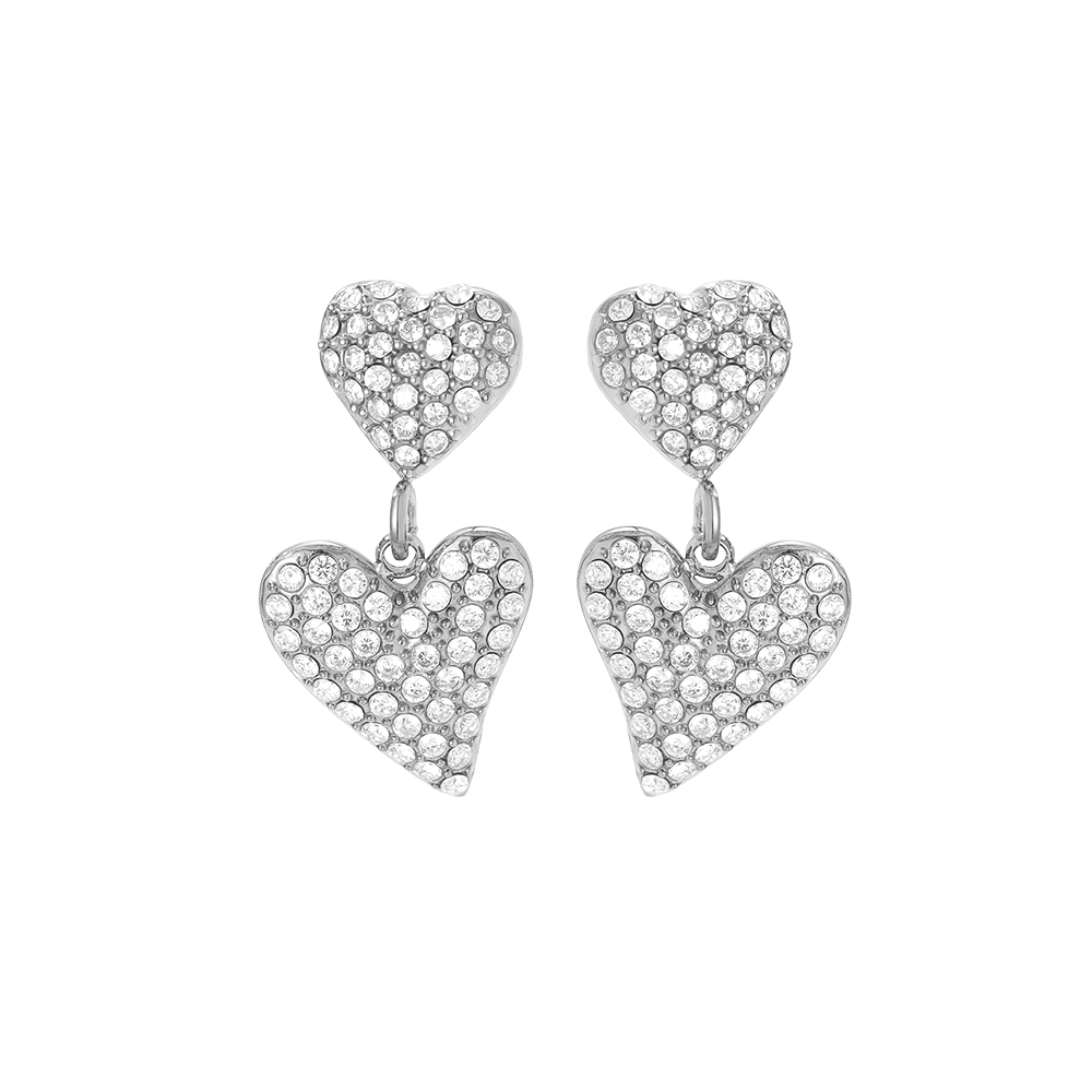 1*2cm Two Diamond Hearts Edelstahl Ohrringe            