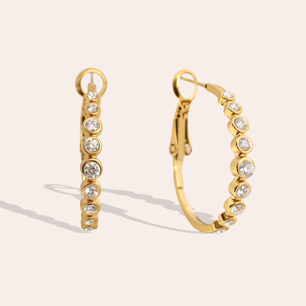 2.3cm Diamond Dots Hoop Edelstahl Ohrringe    