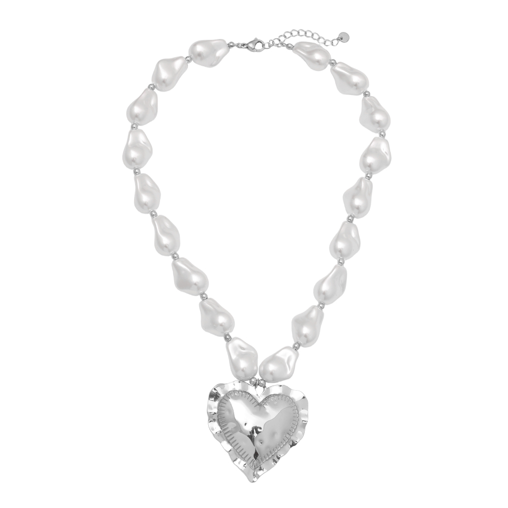 40cm Great Heart In Pearl Chain Edelstahl Halskette      