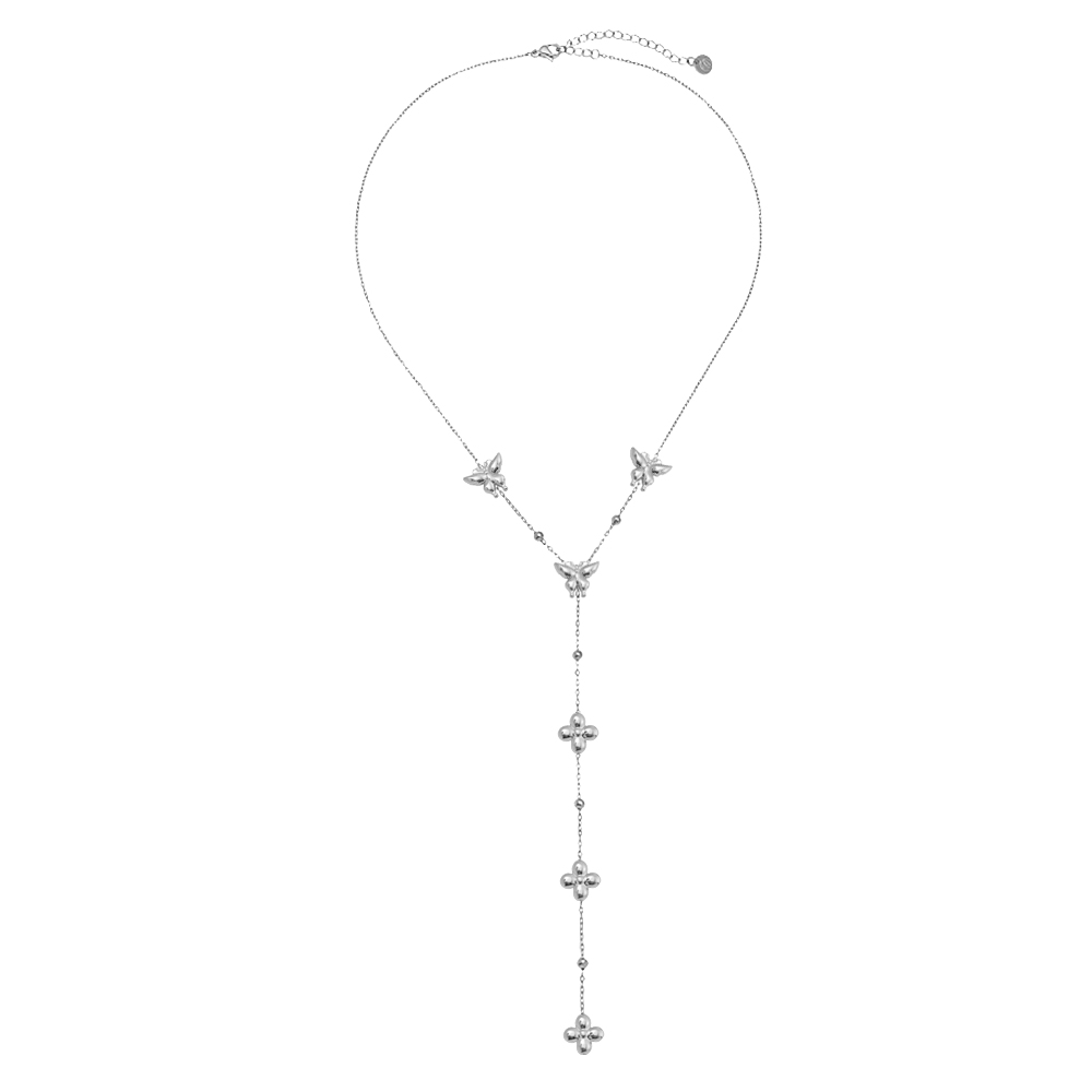 41cm Y-Kette mit Schmetterling und Blumen Edelstahl Halskette    
