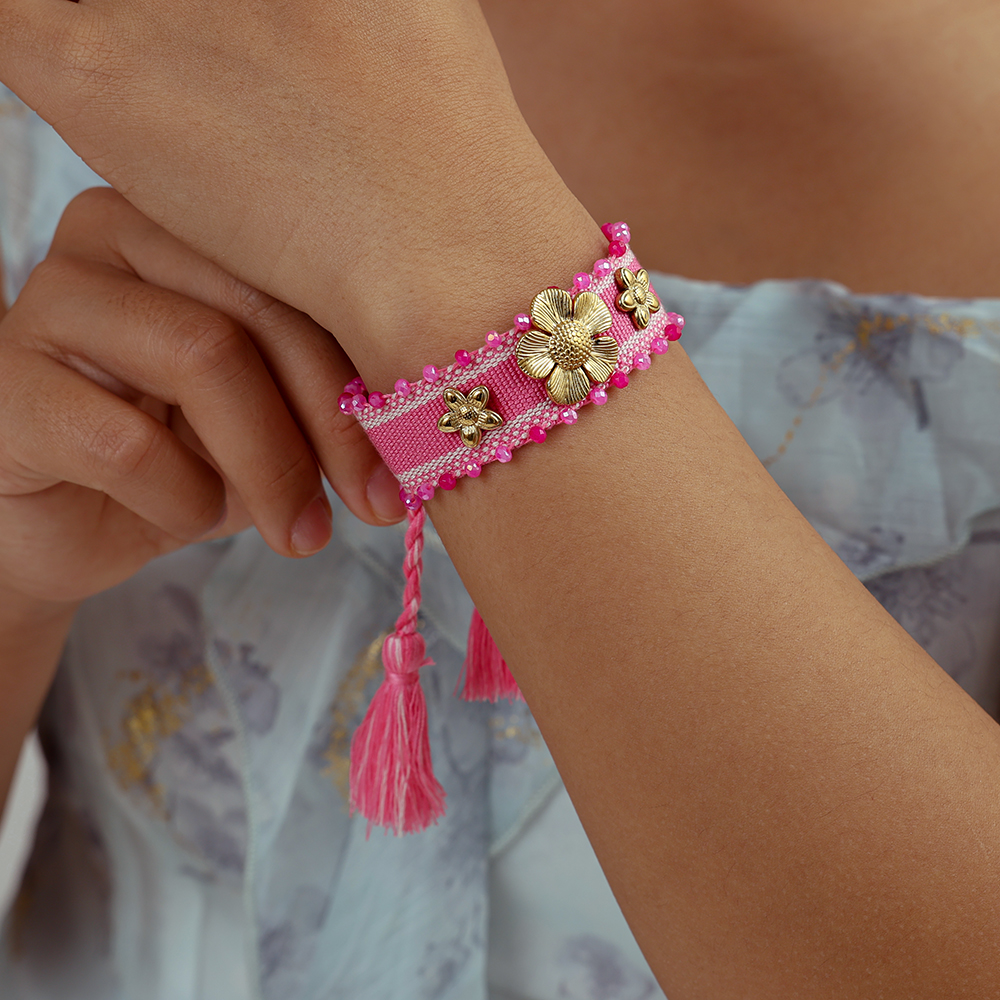 Blumen auf einem Polyesterbeutel Edelstahl Armband    