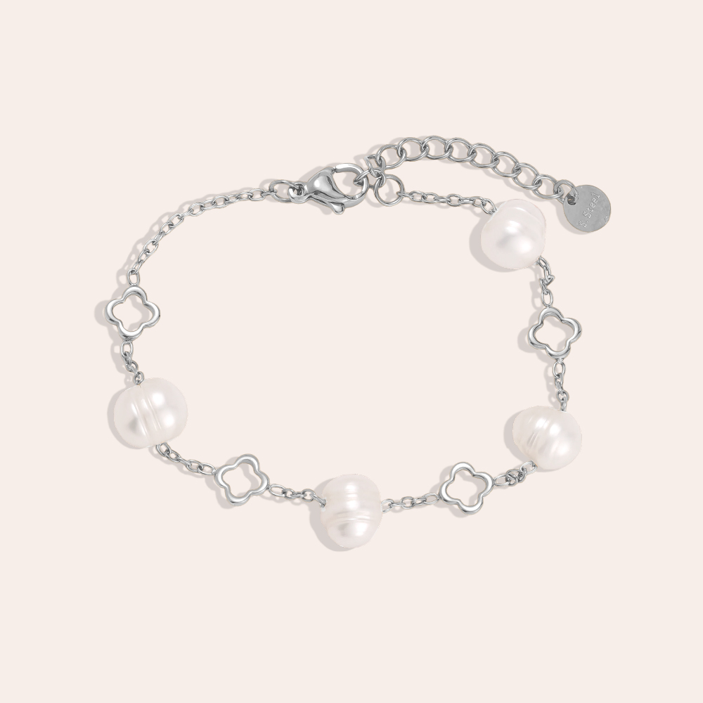 16cm Kleeblatt Perlen Edelstahl Armband