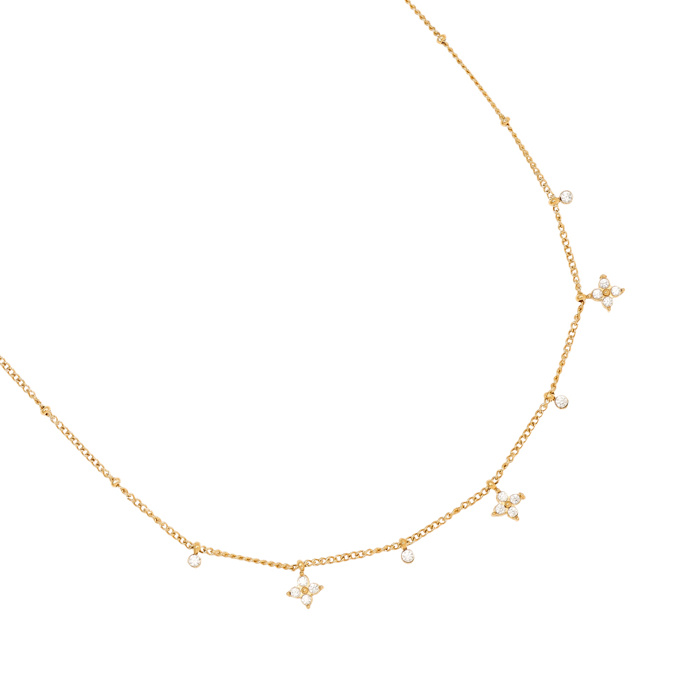 40cm Tiny Diamond Flower Edelstahl Halskette      