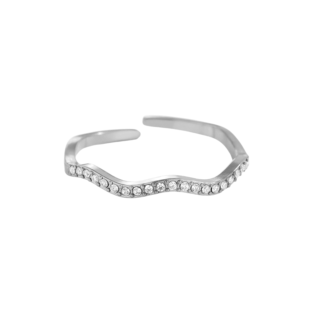 Verstellbarer Wellen Zirkonia Edelstahl Ring
