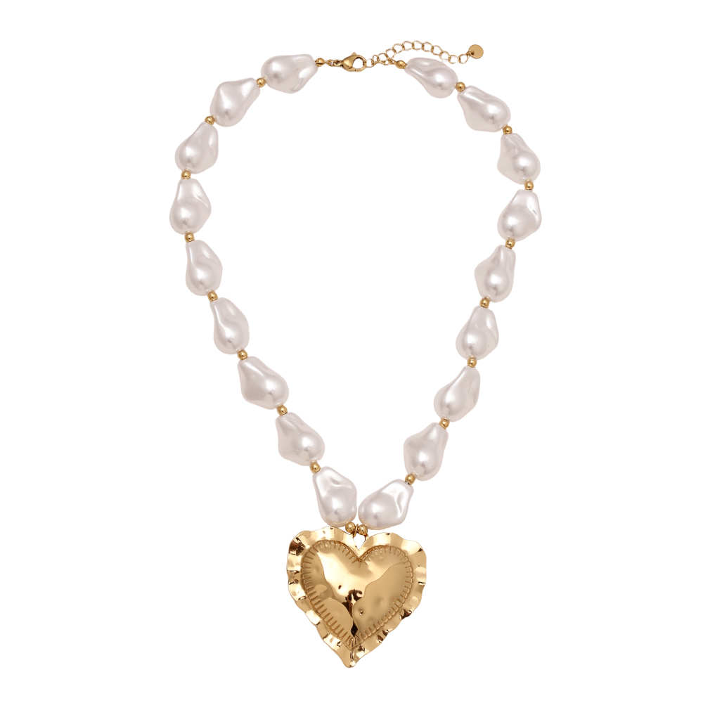 40cm Great Heart In Pearl Chain Edelstahl Halskette      