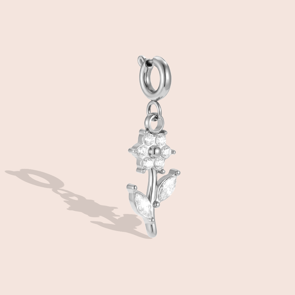 25mm Zirkonia Blume mit Federverschluss Edelstahl Pendant    