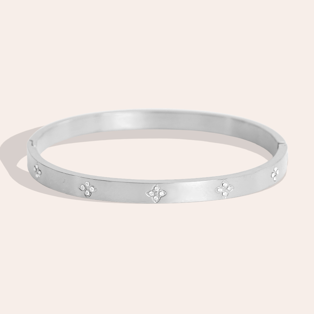 Edelstahl Armreif 6.5cm Diameter Small Diamond Lucky Flower