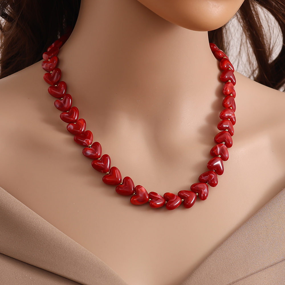 42cm Red Acrylic Heart Chain Edelstahl Halskette   